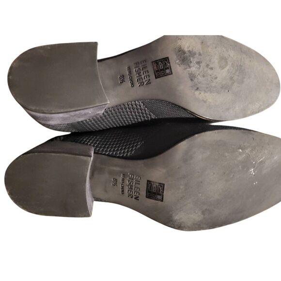 Eileen Fisher Booties Women's 8.5 Grey Knit Clever Suede Trim Block Heel Pull On - Picture 2 of 5